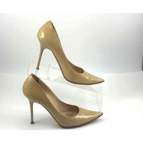 $975 Women's Jimmy Choo "Ixia 95"  Biscuit Patent Leather Pump High Heels 37/6.5 - Picture 1 of 5